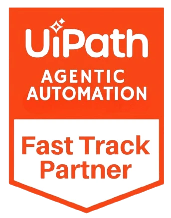 UiPath Agentic Automation logo featuring Fast Track Partner badge highlighting partnership in automation services