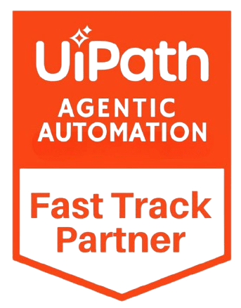 UiPath Agentic Automation logo featuring Fast Track Partner badge highlighting partnership in automation services