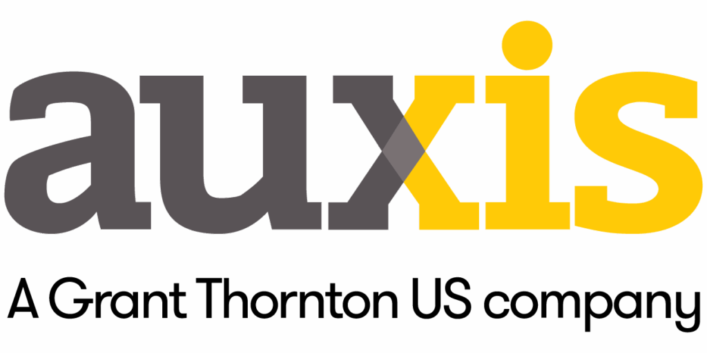 auxis-Logo-G&Y-04 - Auxis Auxis logo featuring bold typography with gray and yellow colors representing the brand as a subsidiary of Grant Thornton US