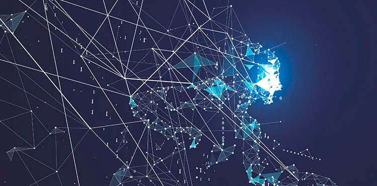 Global network lines connecting points across the world