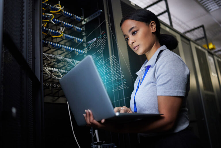 IT security engineer analyzing zero trust architecture in data center