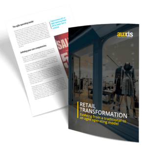 Retail transformation whitepaper cover showing store front and agile model content