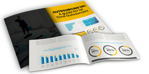 Outsourcing guide open to pages with charts and best practices