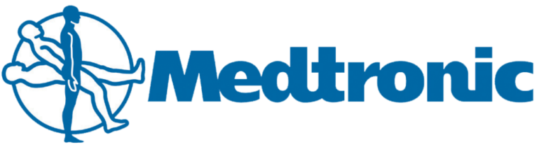 Medtronic logo featuring stylized figures representing healthcare and innovation in medical technology.