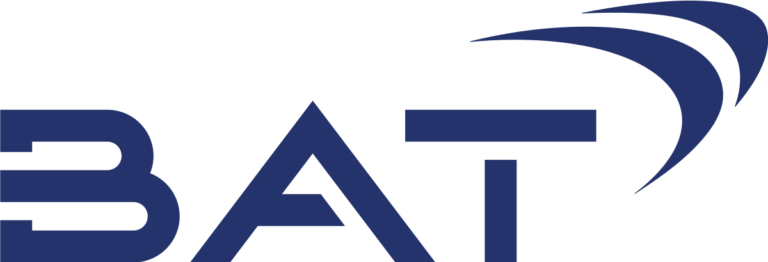 British American Tobacco logo featuring the acronym "BAT" in blue, representing the company's branding in the tobacco industry.