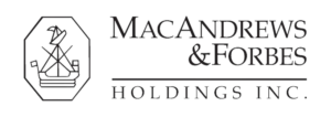 MacAndrews & Forbes Holdings logo featuring an octagonal design with a ship and crossed tools, representing its business identity.