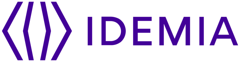 IDEMIA logo featuring a modern design with purple geometric elements, representing innovation in identity and security solutions.