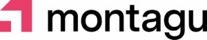 Montagu logo featuring a pink symbol and bold black typography, representing the brand's identity and modern design.