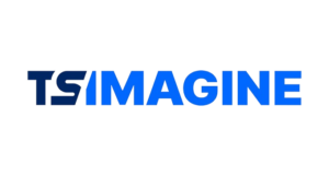 Blue logo of TS-Imagine, featuring bold typography with a modern design, representing innovation and creativity.