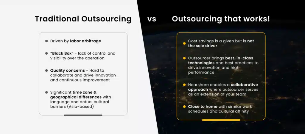 Traditional Outsourcing vs Outsourcing that works Key Points Comparison