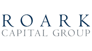 Roark Capital Group logo featuring elegant typography in dark blue and gray, representing a private equity firm.