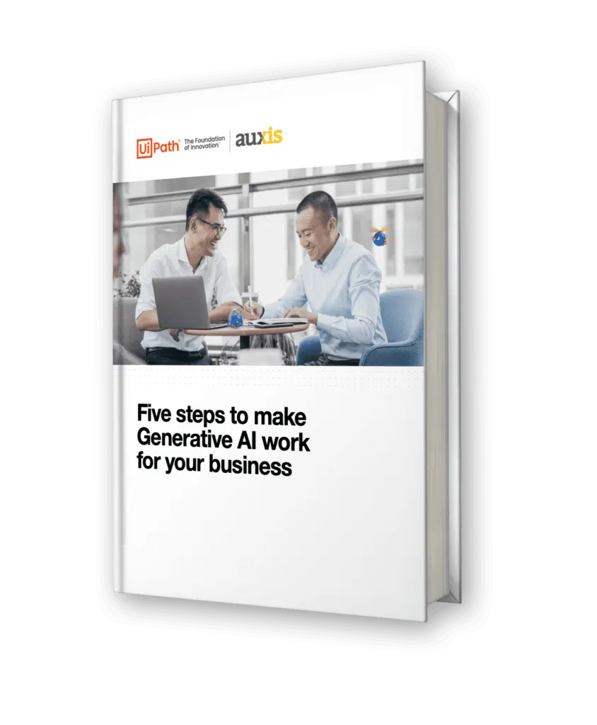 Five Steps to Make Generative AI Work for Your Business mockup - Auxis - Auxis Five Steps to Make Generative AI Work for Your Business mockup