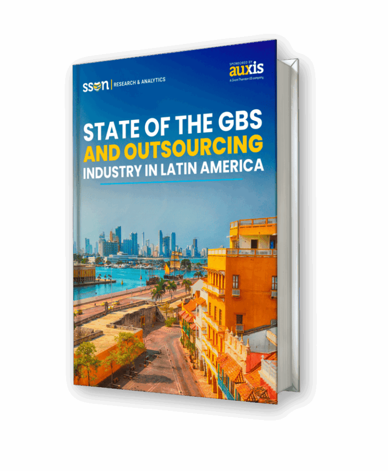 Colorful cityscape featuring buildings and waterfront representing the GBS and outsourcing industry in Latin America