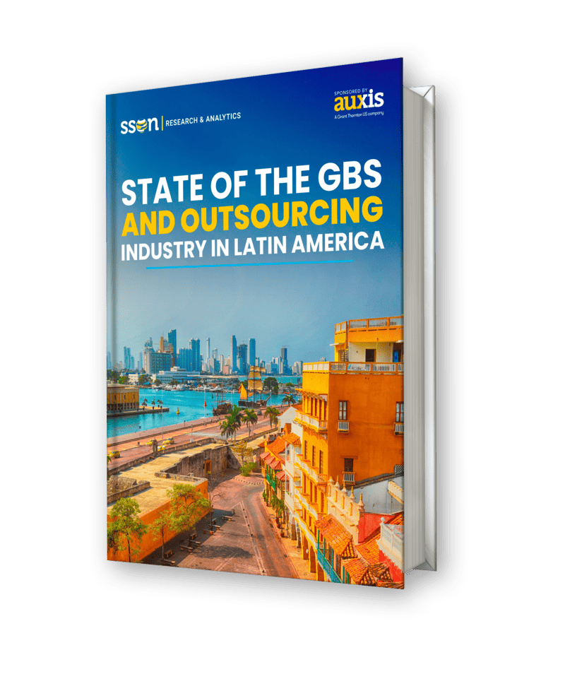 Colorful cityscape featuring buildings and waterfront, representing the GBS and outsourcing industry in Latin America.