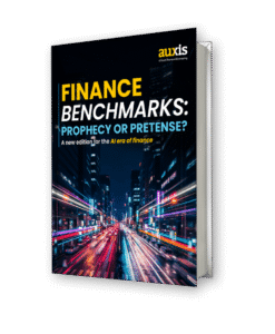 Finance benchmarks explored through a dynamic cityscape highlighting innovation in the AI era of finance
