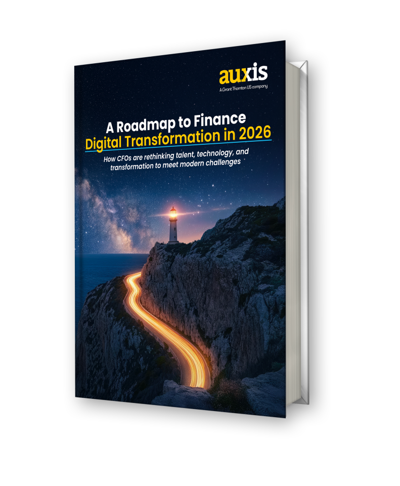 A roadmap detailing digital transformation strategies for finance leaders featuring a lighthouse guiding through modern challenges