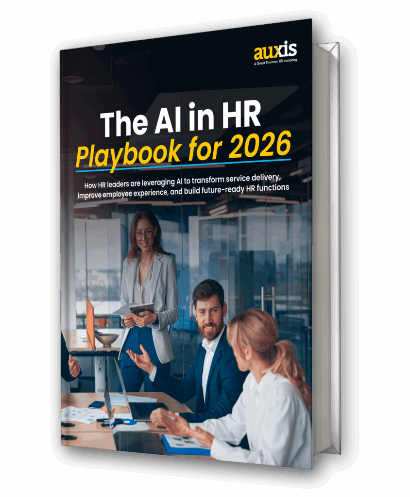 HR professionals discussing AI strategies in a modern office setting highlighting collaboration and future ready HR solutions