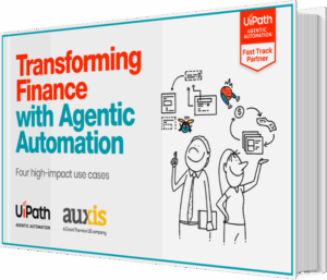 Transforming finance through Agentic Automation featuring illustrated characters discussing high impact use cases