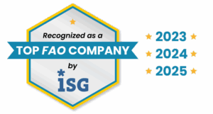 Award badge highlighting recognition as a top FAO company for 2023 2024 and 2025 by ISG