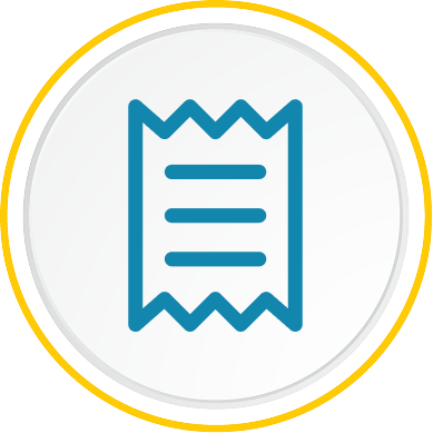 A simple blue receipt icon on a white background representing transaction records in financial contexts