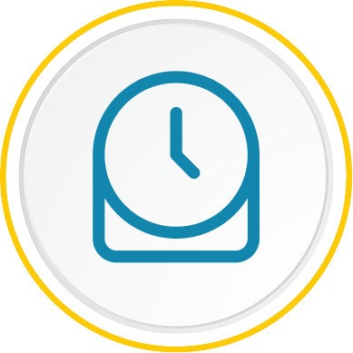 A simple blue clock icon representing time management and scheduling