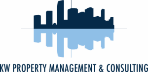 Modern logo for KW Property Management & Consulting featuring a skyline silhouette, representing urban real estate expertise.