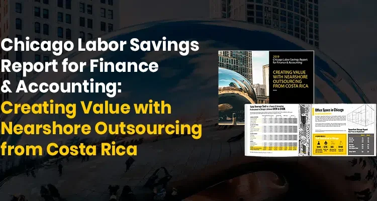 Preview of the Chicago vs Costa Rica Finance Labor Savings Report with the Cloud Gate in the background