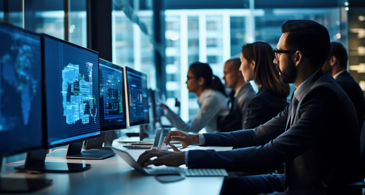 A team of IT professionals working on computers, exemplifying th